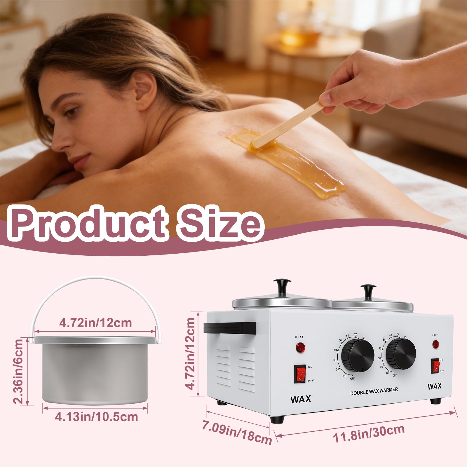 cire électrique professionnel pour le visage, le corps, le spa et le salon, double pot de 1,2 L, température réglable avec 100 bâtons en bois, machine à épilation