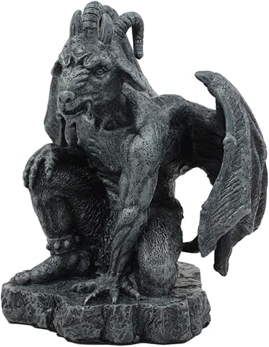 Vista 3 de Ebros Gift Estatua de gárgola gótica de cabra baphomet alada agachada guardián de resina de piedra sintética Escultura de quimera del diablo