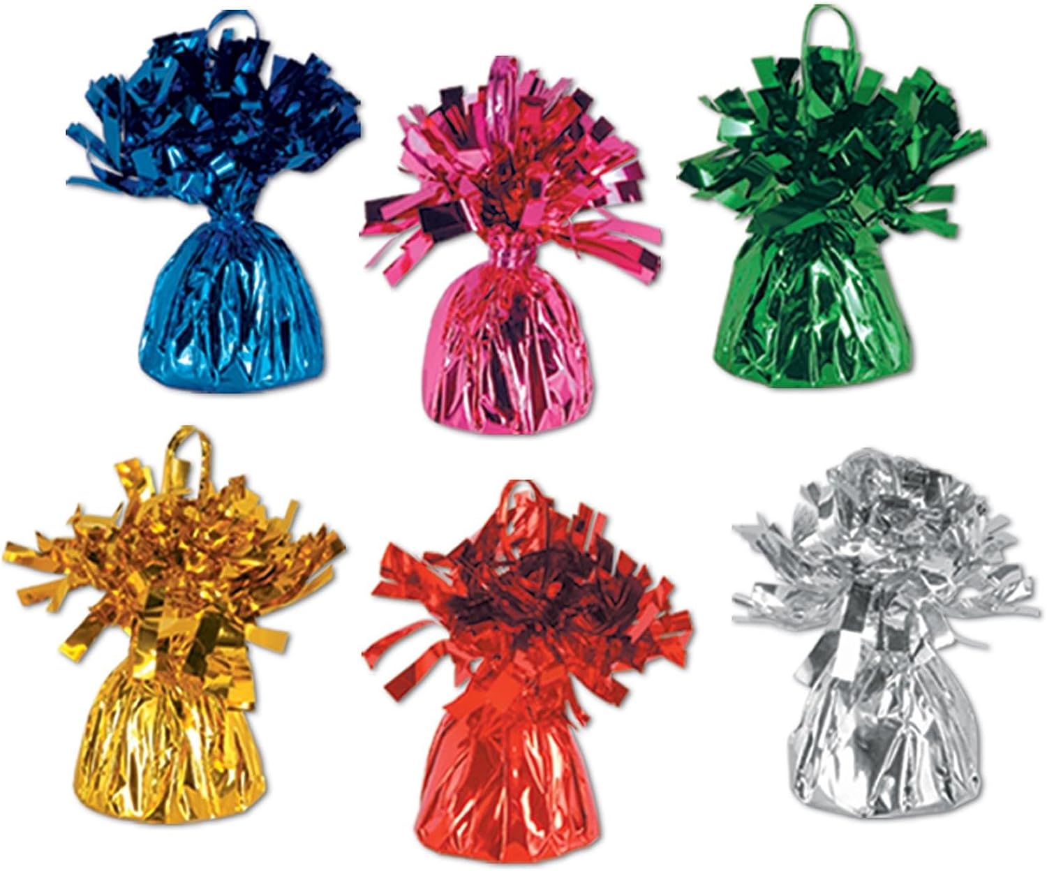 Beistle 50804-ASST Metallic Wrapped Balloon Weights. Contains 12 Metallic Balloon Weights.