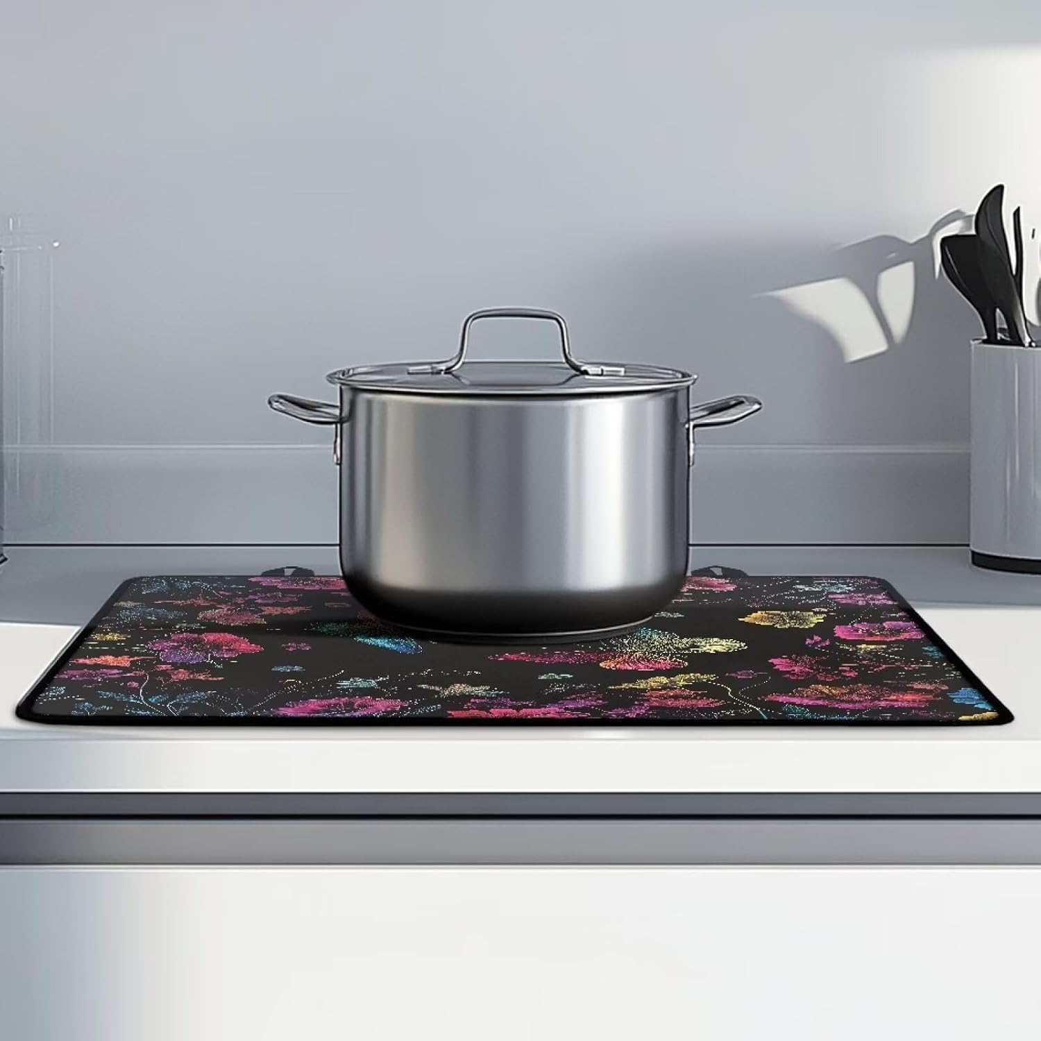 Glass Ceramic Stove Top Cover Protector Anti-Scratch Induction Cooktop Cover Mat Foldable Flat Top Stove Cover, 29 x 21 Inch, Butterfly Floral Black