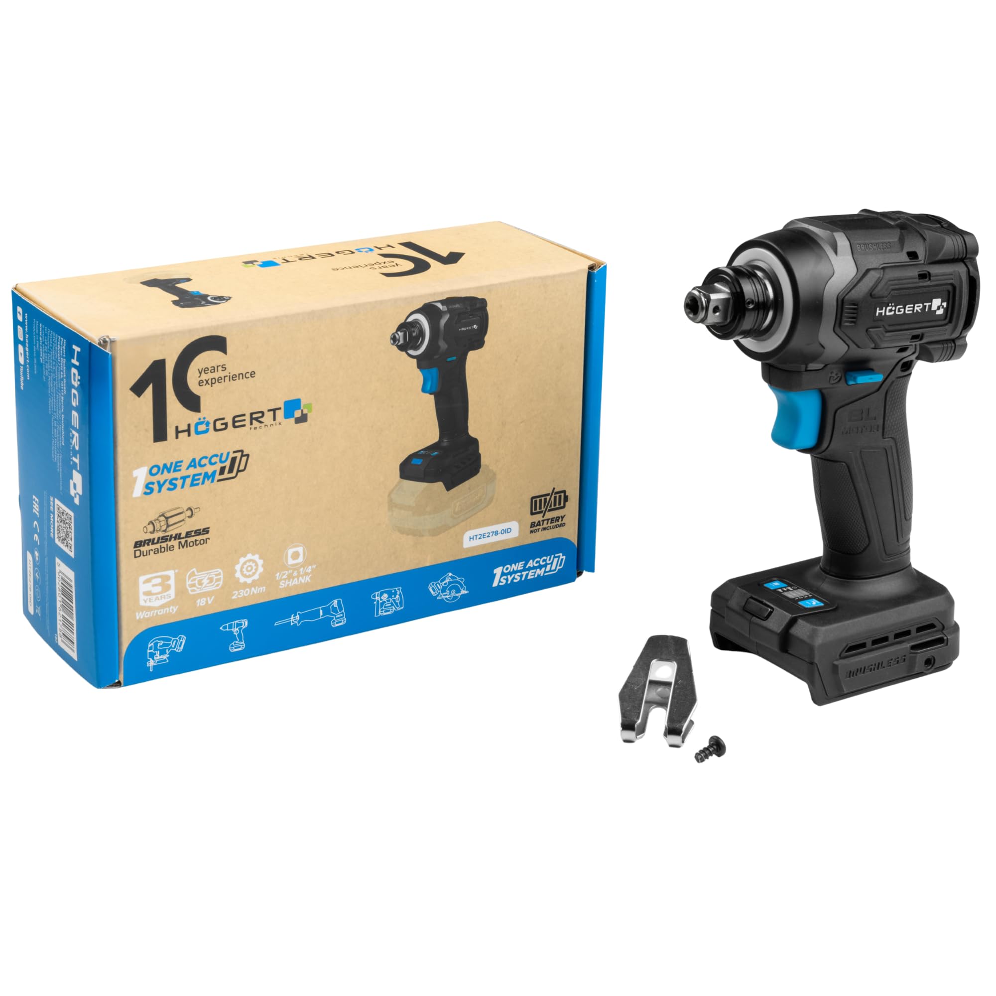HÖGERT TECHNIK Akumulatorowa wkrętarka udarowa 18 V, 230 Nm, bezszczotkowy wkrętarka udarowa 2 w 1, 1/4 HEX 1/2