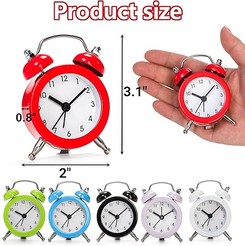 Miniatura 2 de 6 relojes despertadores de campana gemela, alarma fuerte de 2 pulgadas, pequeño y lindo reloj despertador analógico, reloj de viaje vintage con