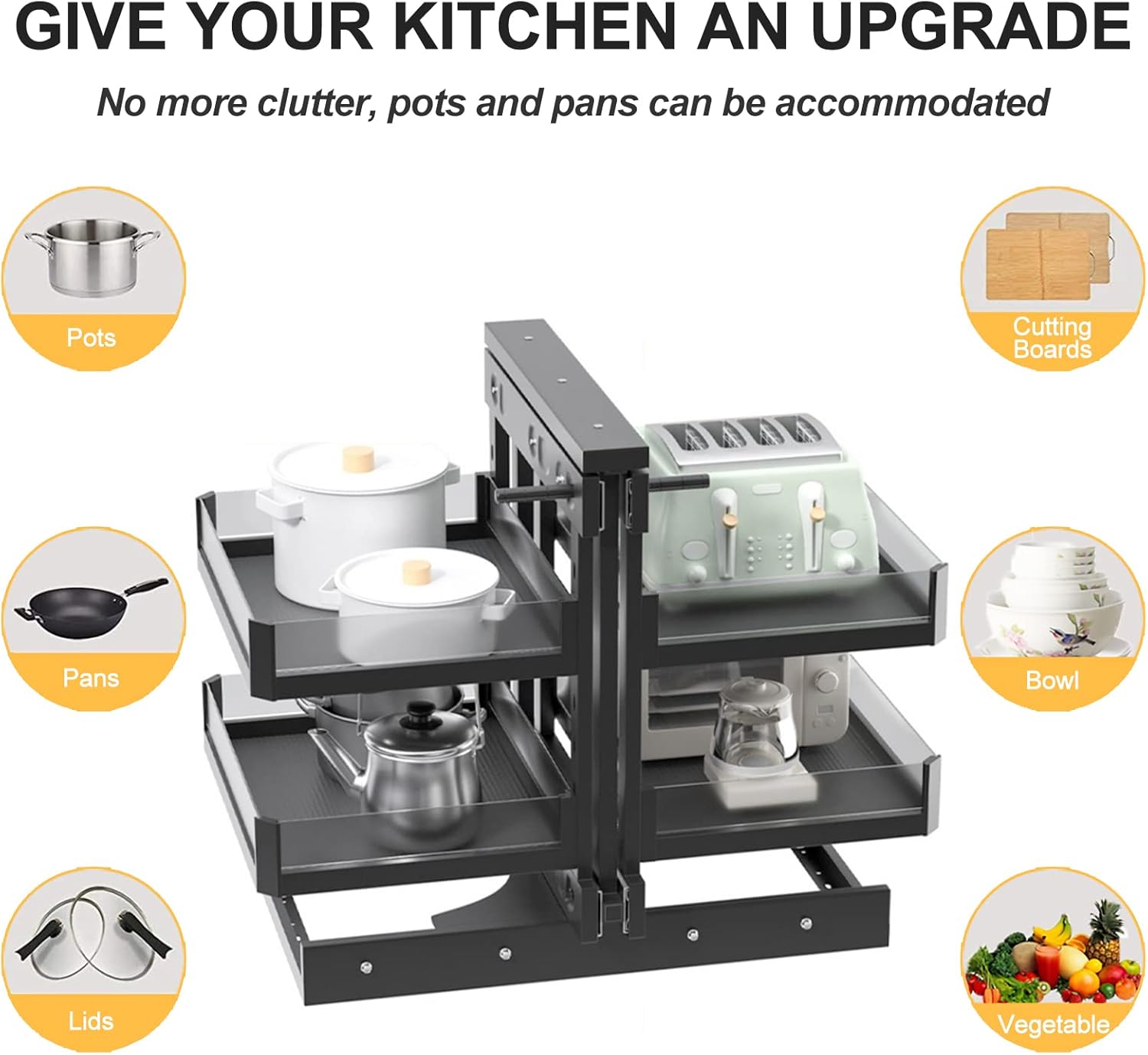 Corner Cabinet Nizer with 4 Baskets Shelf Pull Out Storage Rack for Kitchen Bathroom Full Slide Out Pot and Dish Holder,Swings Left