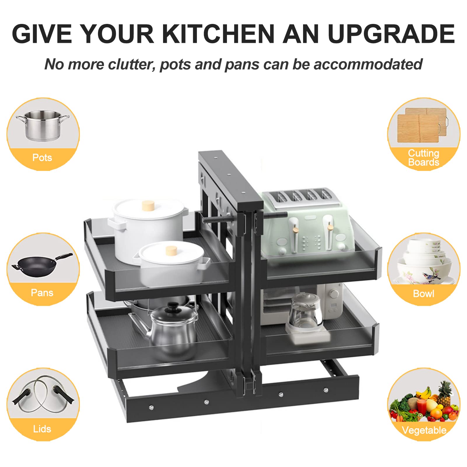 Organizador de esquina extraíble con 4 cestas, estante de almacenamiento extraíble completo para armario de cocina, olla y estante para platos, solución de ahorro de espacio para el hogar y el baño
