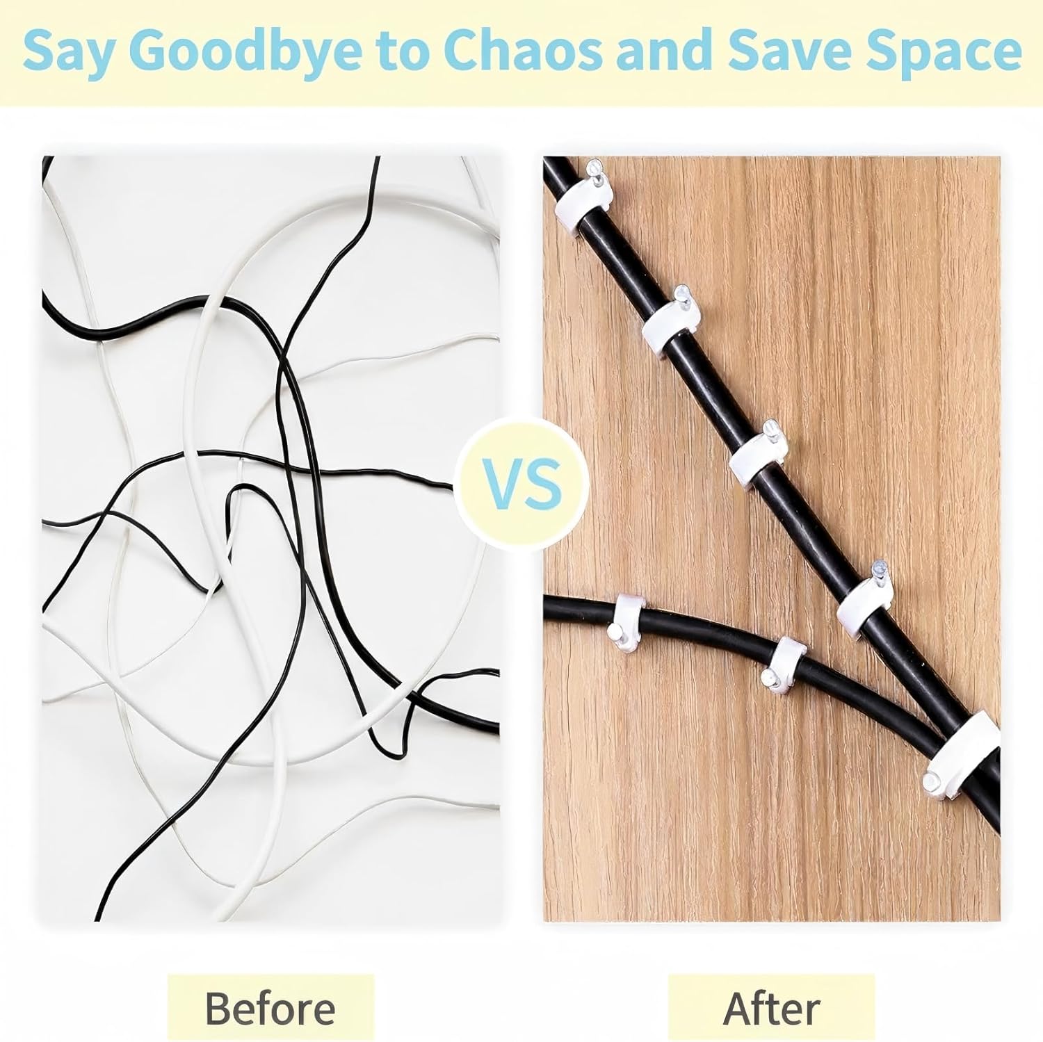 Cable Clips 100pcs 20mm Cable Tacks with Steel Nails Cable Holder Wall Wire Clips for Cord Management Wire Holders for Cords White