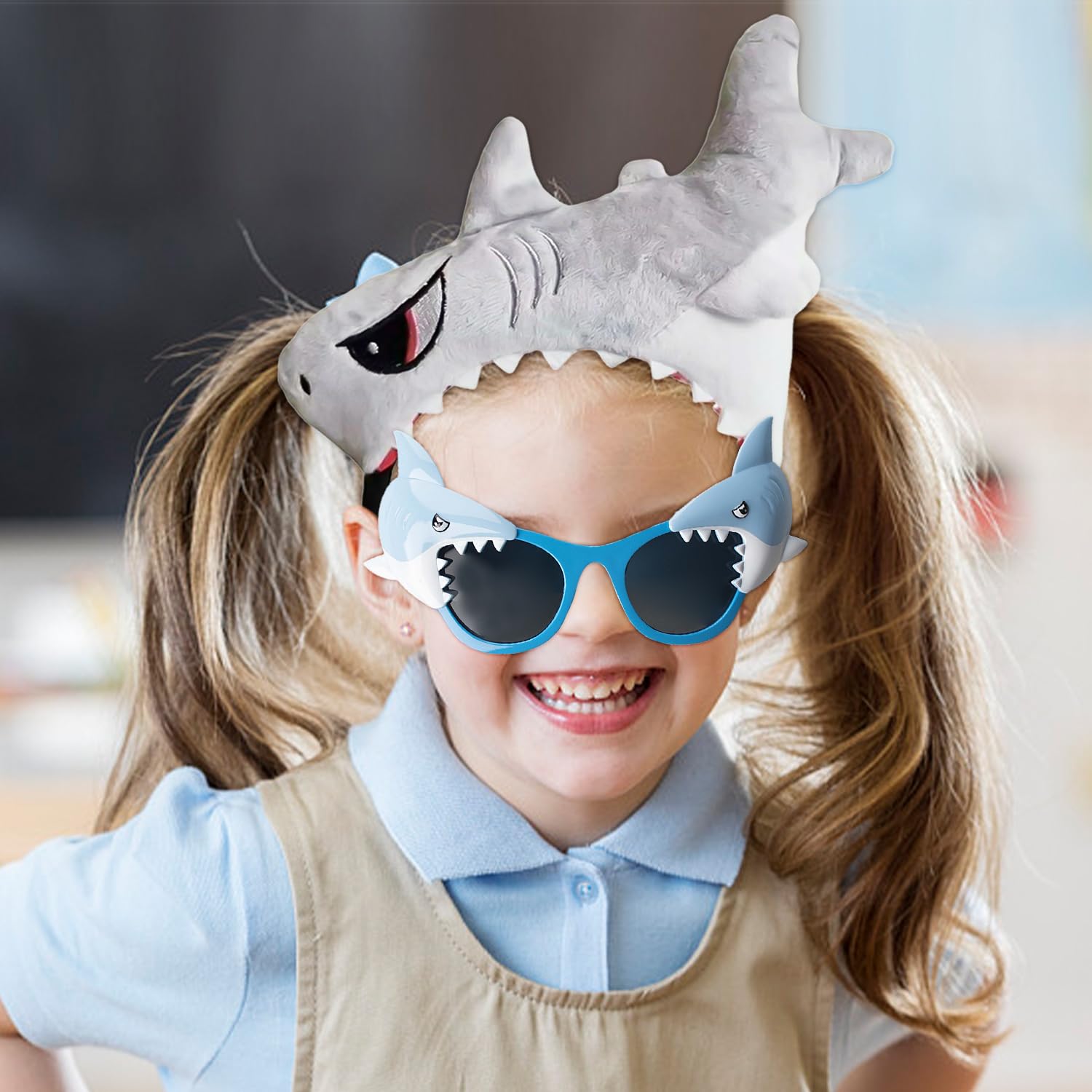 HINFHI 2 Pieces Of Shark Headbands And 1 Piece Of Shark Glasses, Funny Sunglasses, Creative Plush Headbands, Party Dressing Supplies - Image 4