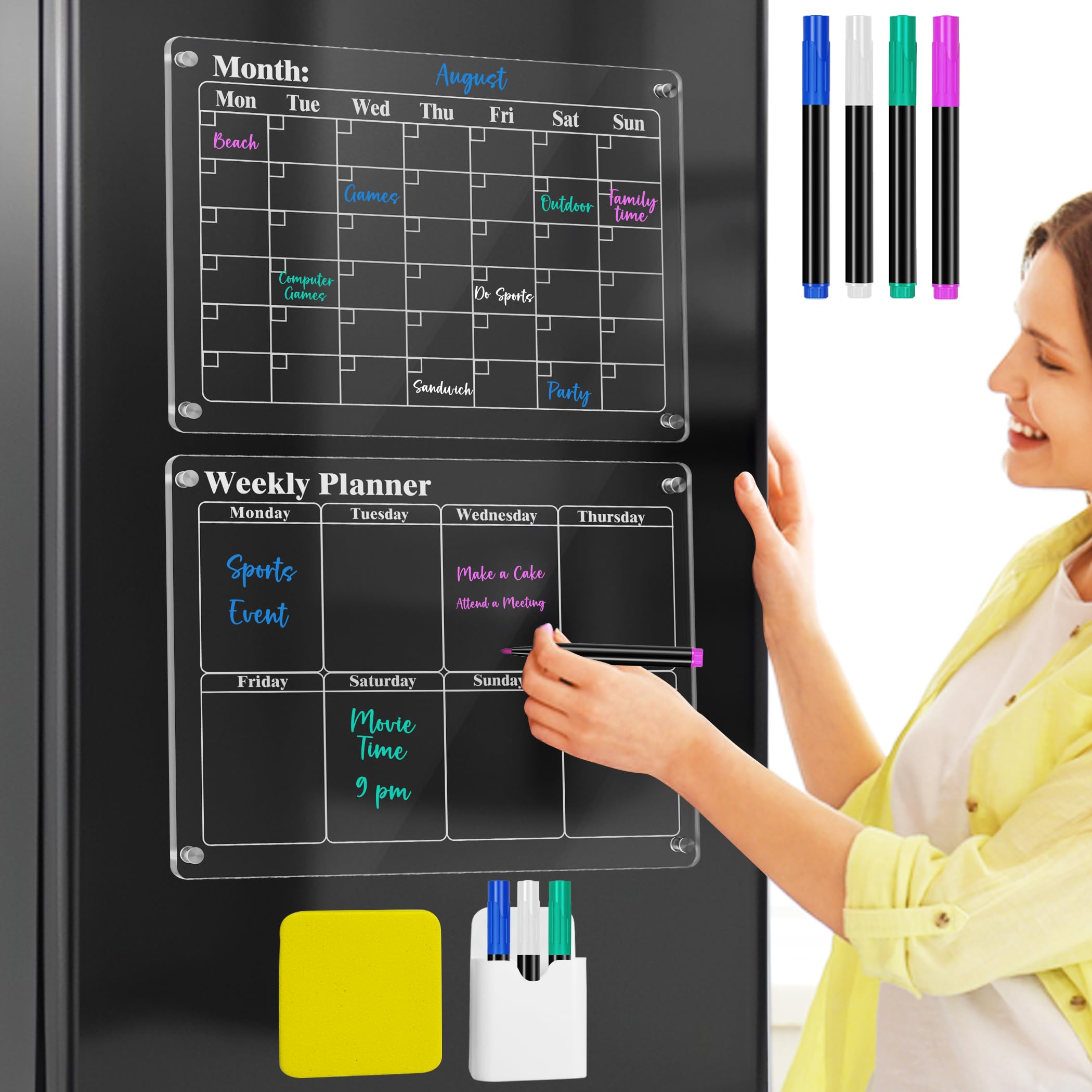 2-teiliger Wochen- & Monatsplaner Für Den Kühlschrank - Abwischbar & Magnetisch