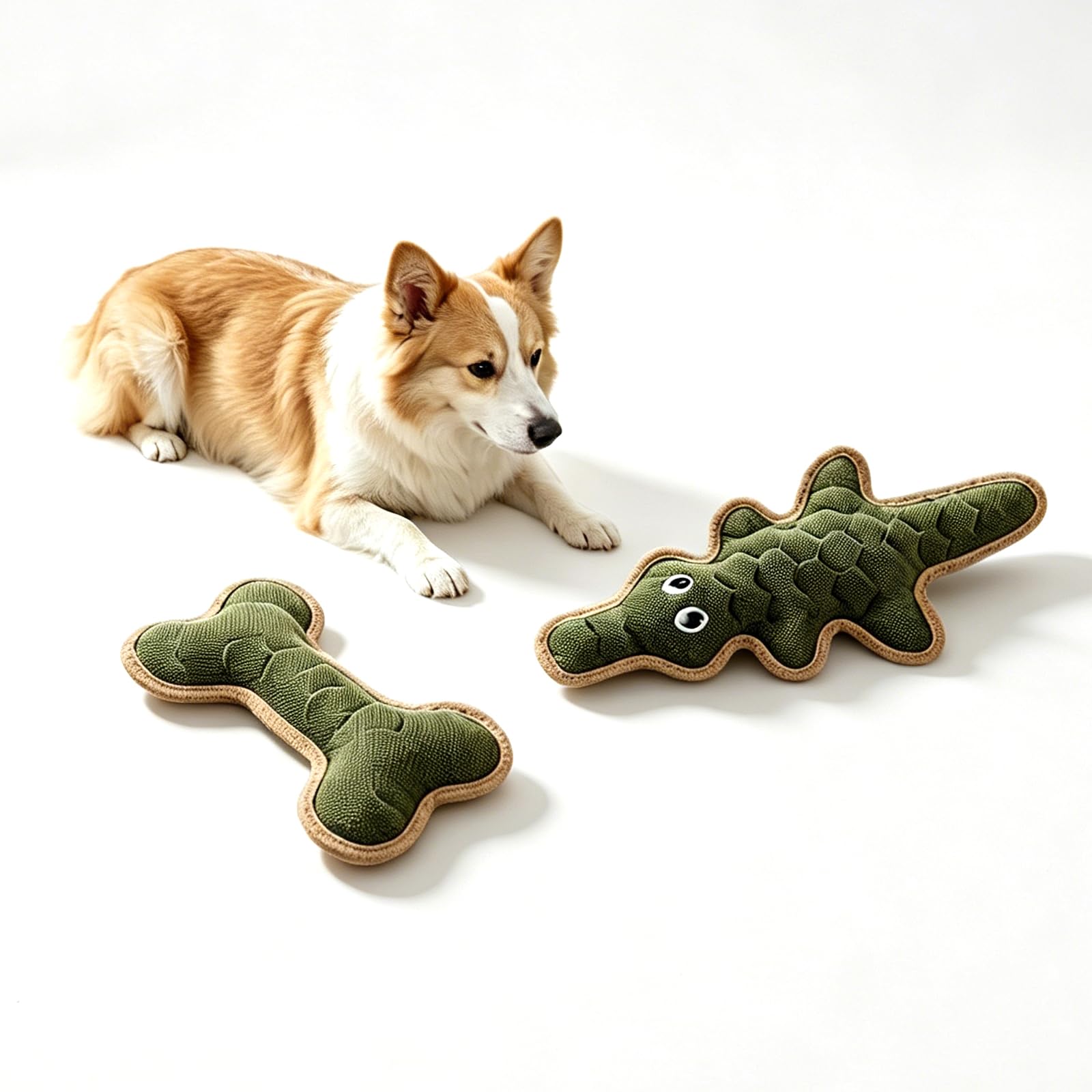 Quietschendes Hundespielzeug, Zahnen und Kauen, 2 Stück | Krokodil- und Knochenform, langlebig, interaktiv, Tauziehen