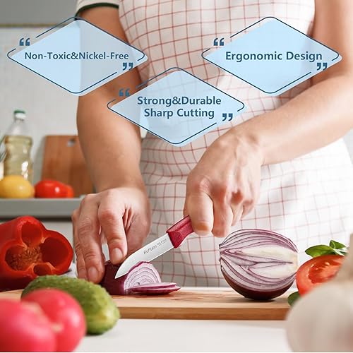 Miniatura 7 de Juego de seis cuchillos para verduras y frutas, de acero inoxidable de alto carbono con mango ergonómico de plástico PP, afilado y súper afilado.