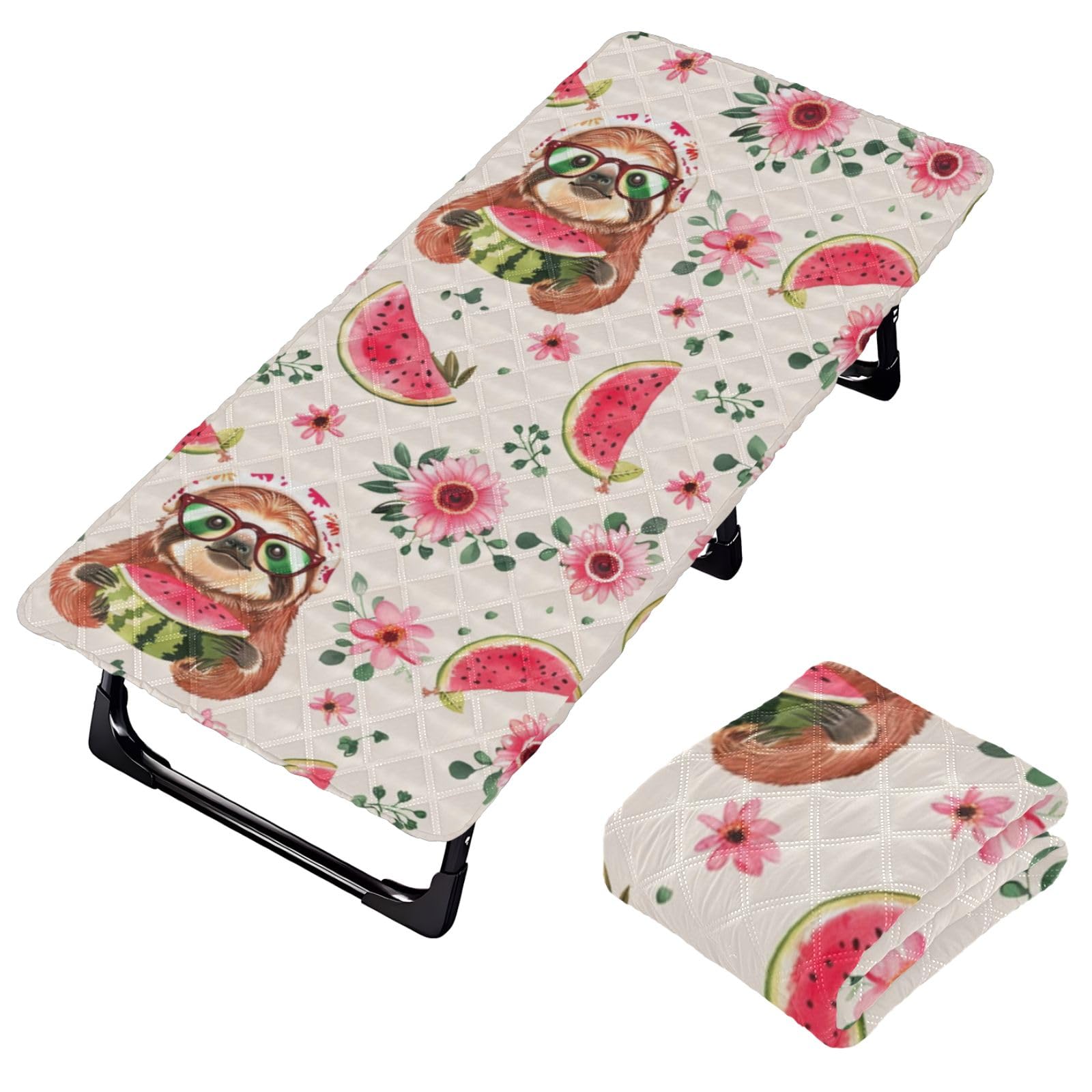 Portable Toddler Bed Sheet for Kids Sloth Pink Flower Watermelon Travel Bed Fitted Sheet