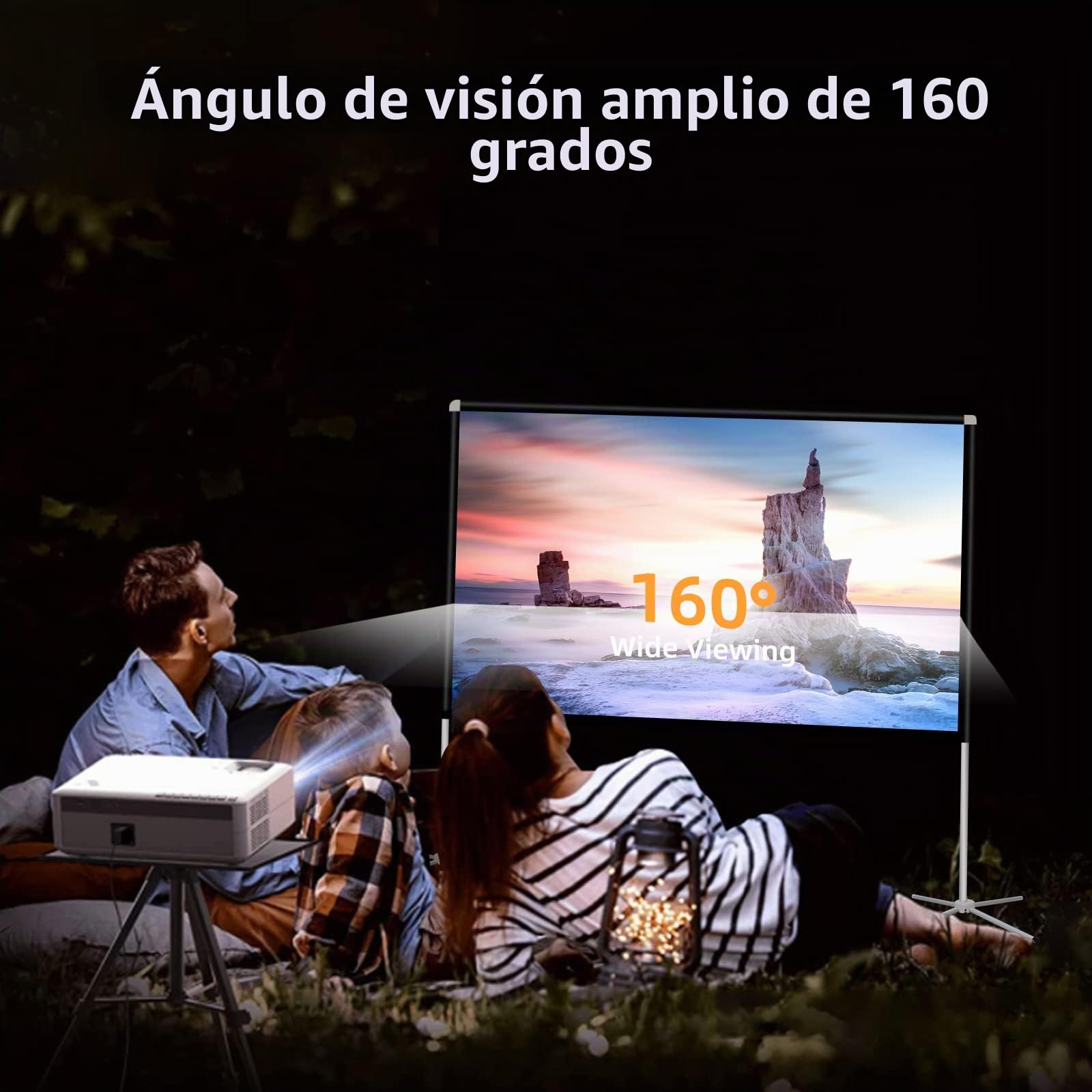 AODIOU Pantalla de proyector portátil de 60 Pulgadas, 16:9, sin Arrugas, Ligera, Aluminio y poliéster, Manual, Montaje en Suelo y Mesa