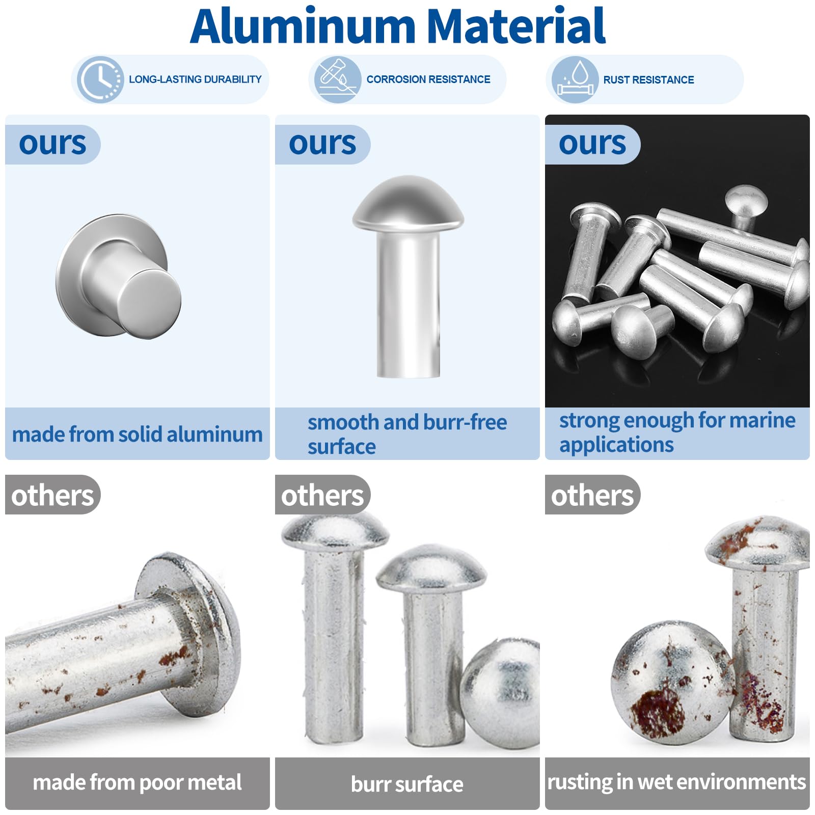 312 Pcs Rivets Assortment - Aluminum Solid Head Rivets -3