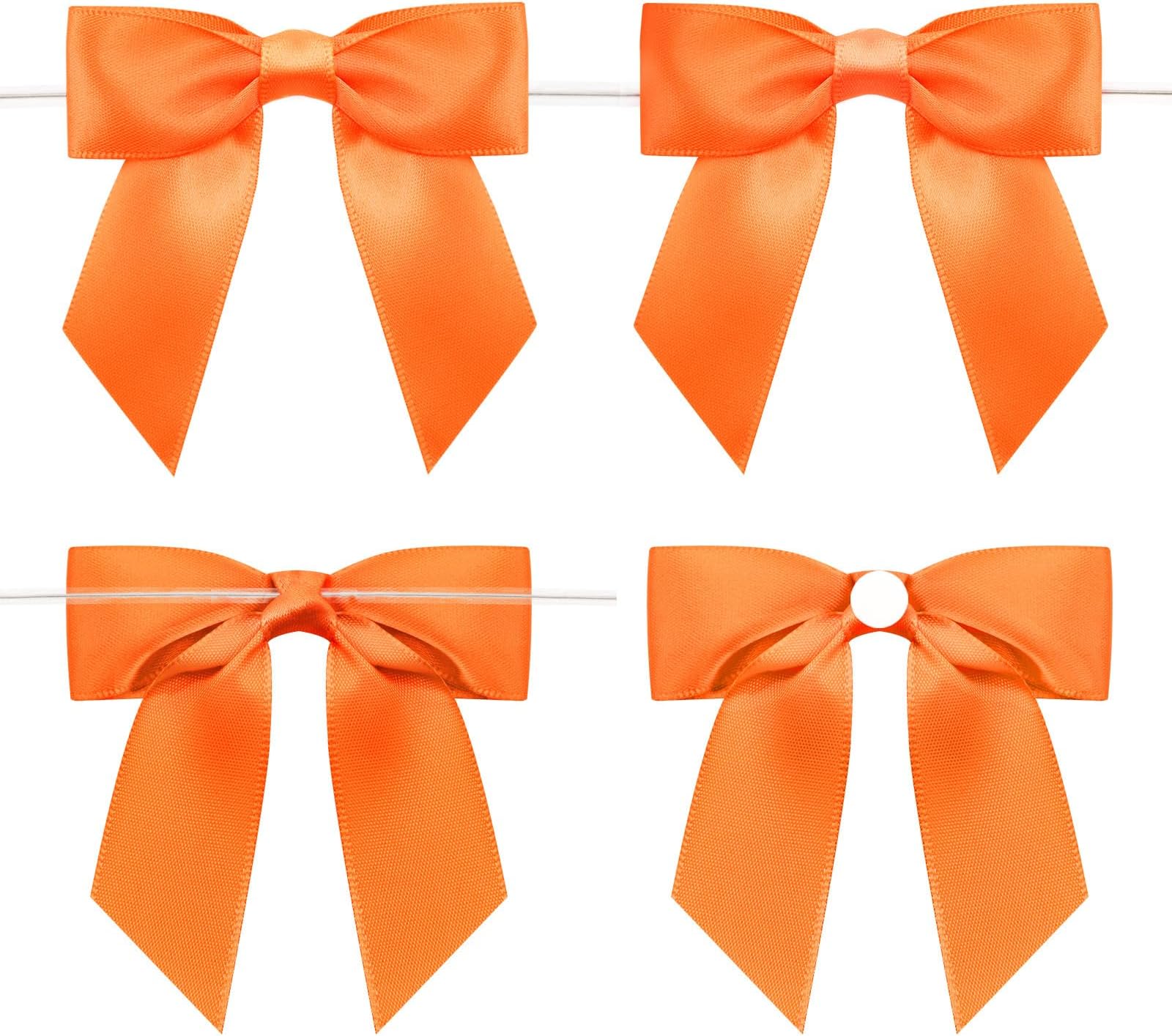 jijAcraft Orange Self Adhesive Bows: 24Pcs Satin Gift Bows, 9x8.5cm Twist Tie Bow for Gift Wrapping, Sticky Ribbon Bow for DIY Crafts, Birthday, Halloween, Party Decoration