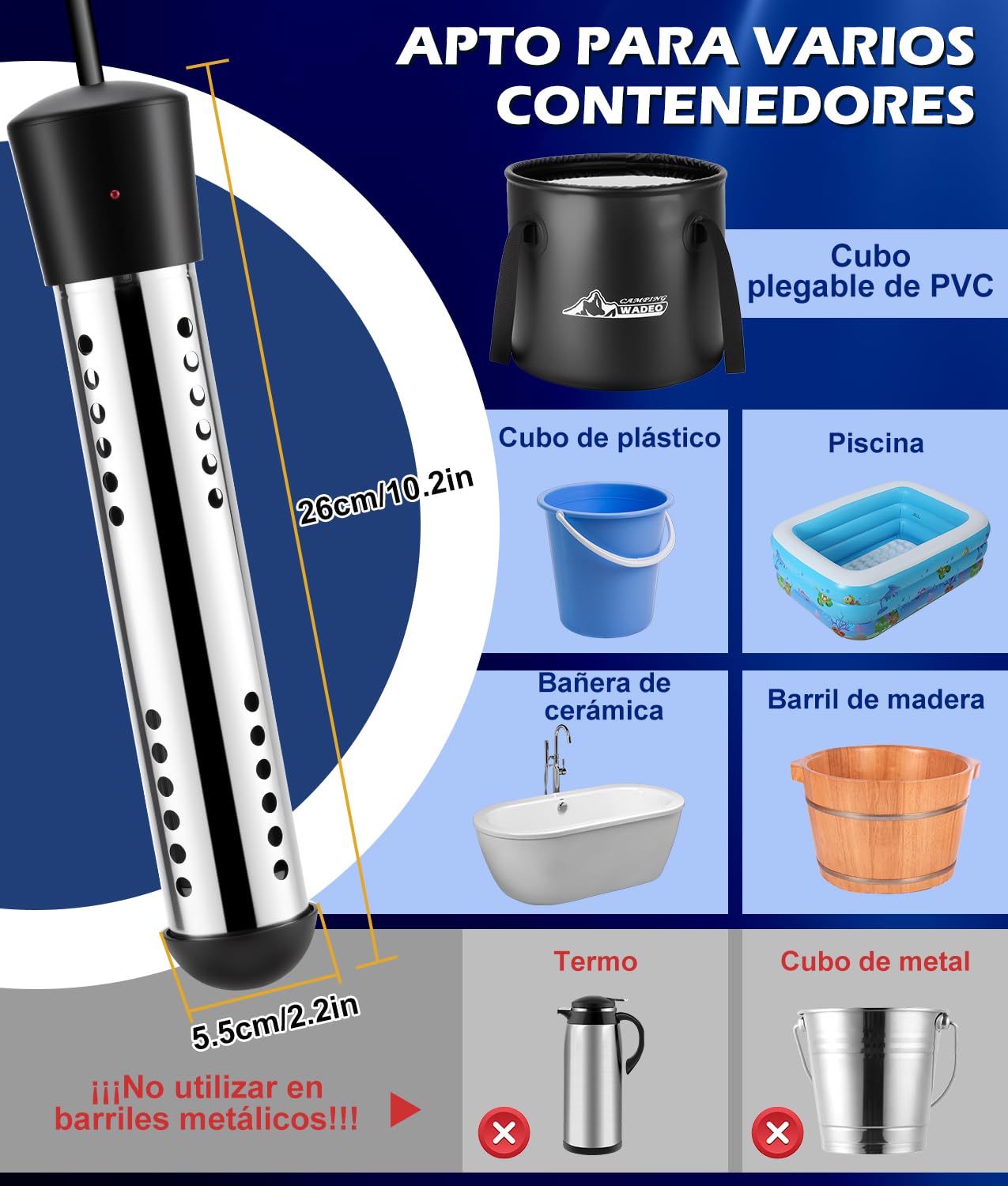 WADEO Ducha portátil para Camping 6000 mAh con Cubo Plegable de 20 l, Agua Caliente, Bomba Recargable de 5 velocidades con Pantalla LED, 4 Modos de Chorro para Caravana, Viaje, Coche, Mascotas