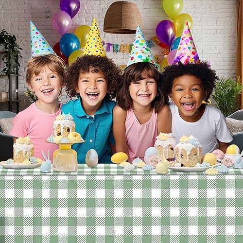 Miniatura 7 de Paquete de 3 manteles de cuadros verdes de 54 x 108 pulgadas, desechables, para fiestas, mantel impermeable a cuadros verdes festoneados, para