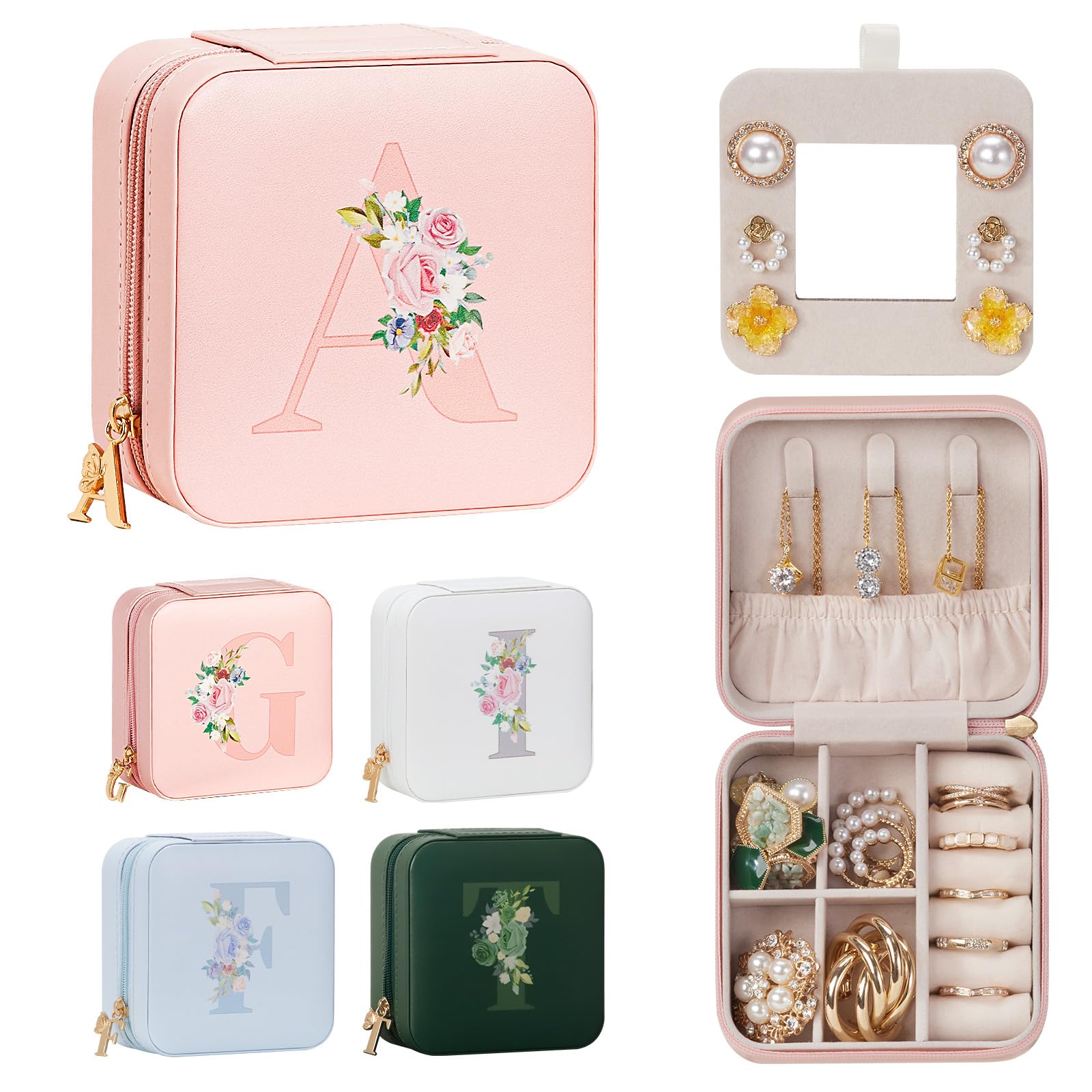 Travel Jewelry Box for Girls Traveling Jewelry Case Gift for Women - Mini Organizer for Necklaces Earrings Pink