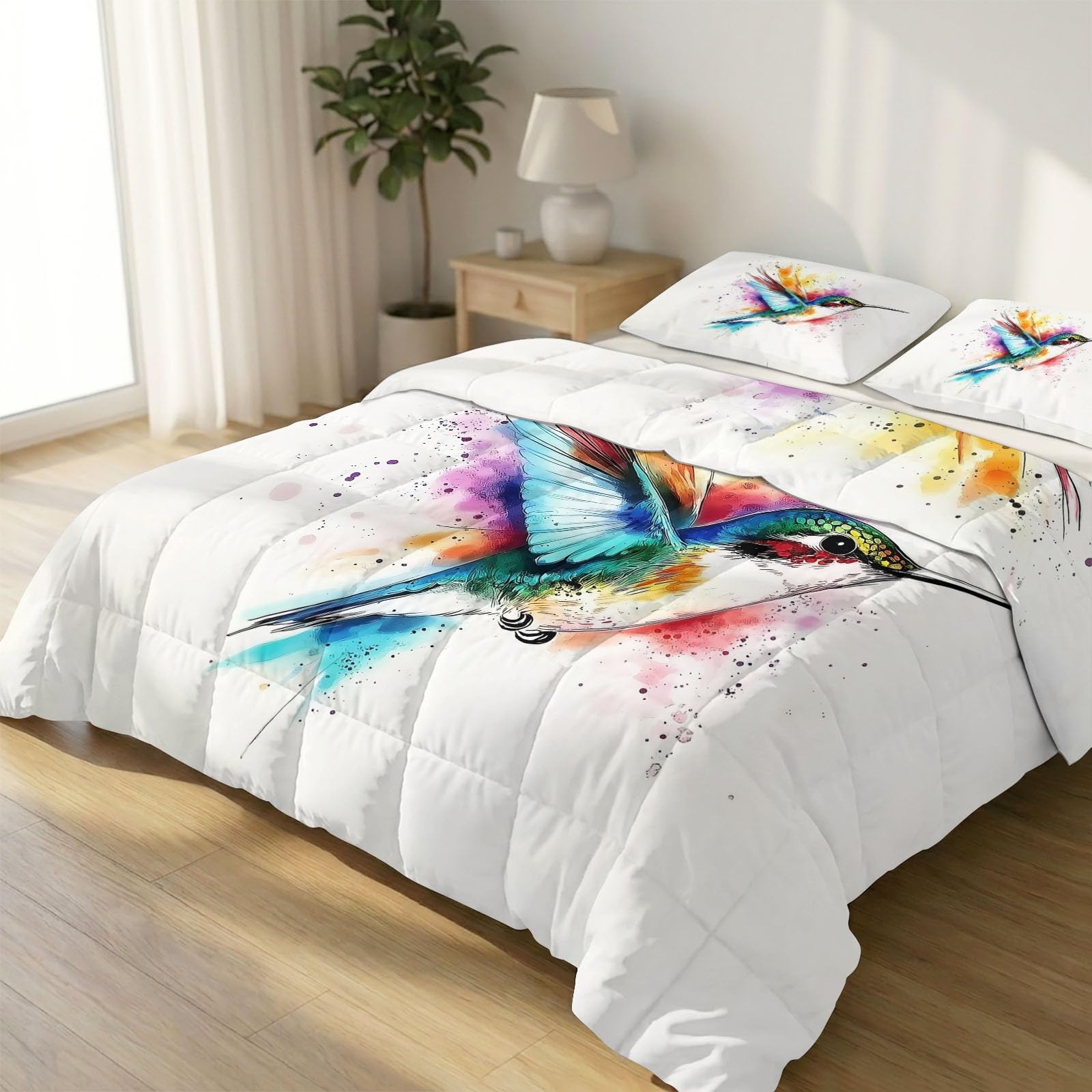 Edredón de 155 x 220 cm todo el año para dormitorios minimalistas con colibríes