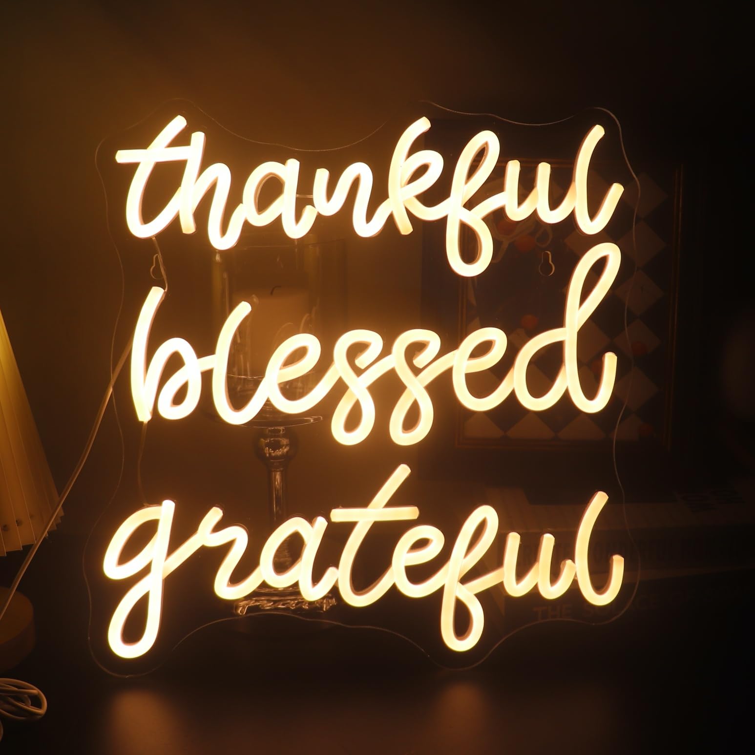 Thankful Blessed Grateful Neon Sign Led Dimmable Neon Lights for Bar Room Home Art Wall Decor Party Window Living Room Decor Christmas' Gift (Warm white) — image 1