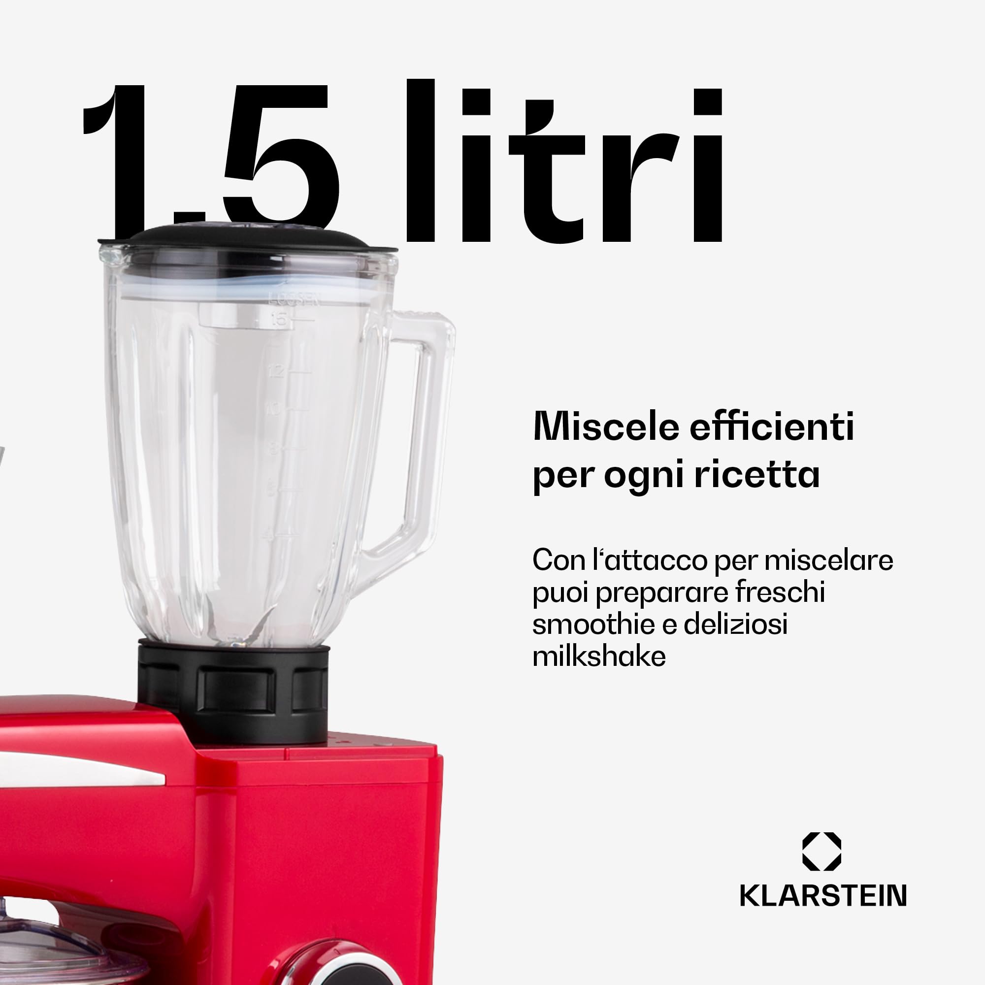 Klarstein Robot da Cucina, Planetaria 2000W, Impastatrice Planetaria, Blender, Mixer Cucina 3 in 1, Robot da Cucina Multifunzione 10L, Impastatrice Planetaria Professionale, Impastatrice Pizza