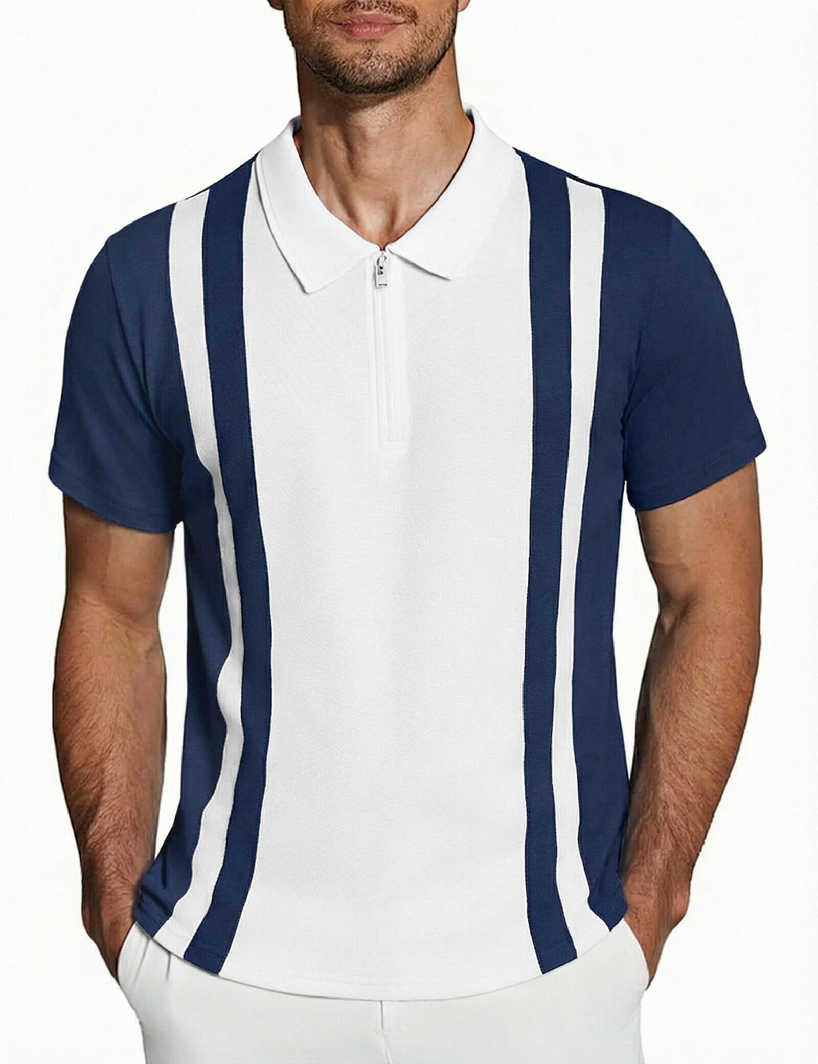 iClosam Poloshirt Herren Gestreiftes aus weichem Stoff, perfekt für Büro und Freizeit mit schlanker Passform, klassischem Polo-Kragen und knitterfreier pflegeleichter Qualität, S-3XL
