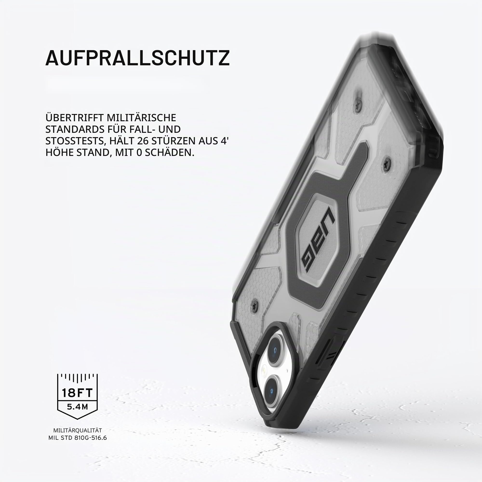 URBAN ARMOR GEAR UAG Schutzhülle kompatibel mit iPhone 15, 15,5 cm (6,1 Zoll), Pathfinder, transparent, aschfarben/schwarz, eingebauter Magnet, kompatibel mit MagSafe-Ladegerät, robuste, transparente