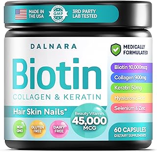 Biotin Collagen & Keratin – Hair, Skin & Nails Vitamins, 45,000 MCG Vitamin Complex (A, B1, B2, B3, B6, B7, C & E)–Biotin for Hair Growth for Women & Men, Hair Vitamins-60 Capsules–Made in USA