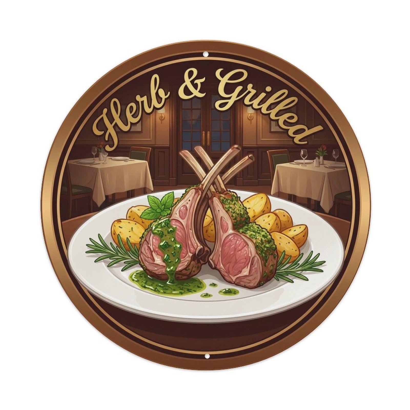 Metal Tin Sign Lamb Chops Gourmet Food