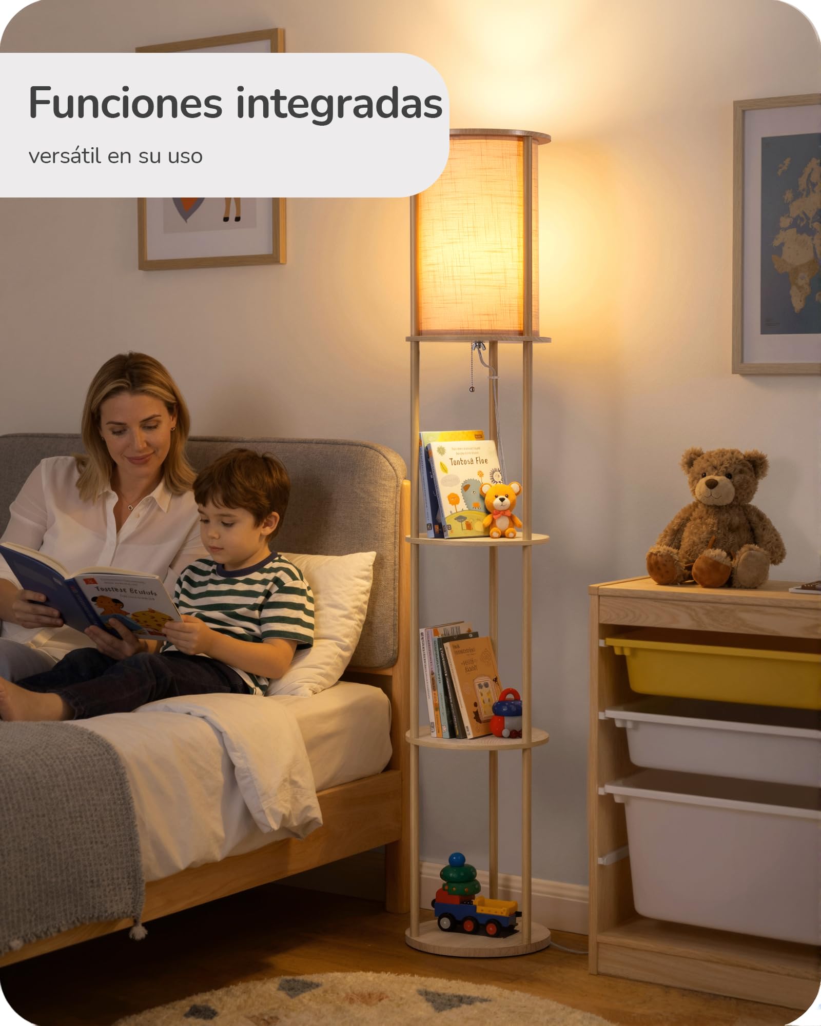 EDISHINE Lámpara de Pie Retro para Salón, Pantalla de Algodón-Lino y Estructura Metálica, Bombilla LED 2700K Incluida, Lámpara E27 para Habitación Infantil, Dormitorio y Rincón de Lectura, Blanco