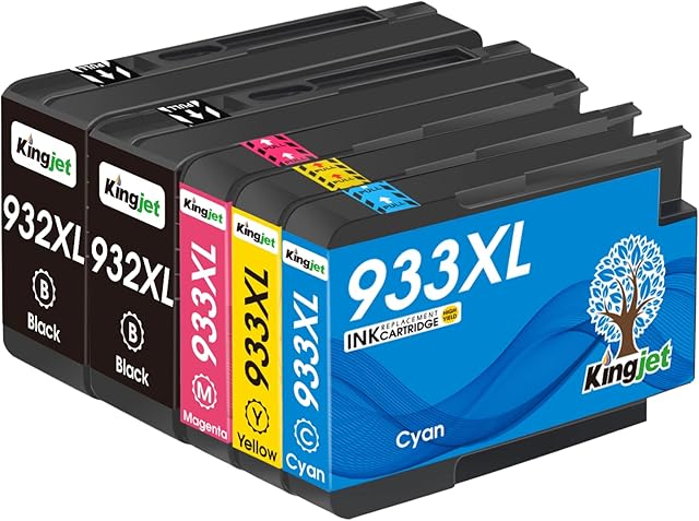 KINGJET 932XL 933XL Ink Cartridges Replacement for HP 932 933 932XL 933XL Ink Multipack for HP Officejet 6100 6600 6700 7110 7510 7610 7612 (Black Cyan Magenta Yellow) 5 Pack