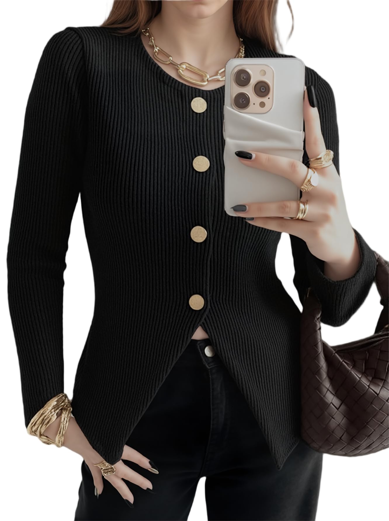 Womens Button Up Cardigan Sweaters Long Sleeve Lightweight Knit Open Front Fall Outwear Coats
