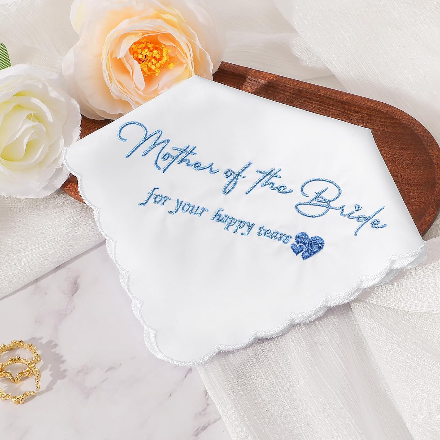 HOULIFE Something Blue Wedding Handkerchiefs, Mother & Father of Bride Handkerchief Wedding Gift for Your Happy Tears - Image 5
