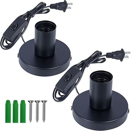 Black Table Lamp Base: Minimalist Industrial Night Lamp Base with Edison Socket...