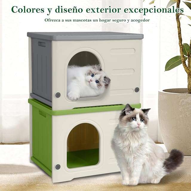 Foto 7 de 7 de Casa de gato de plástico para exterior e interior, casa para gatos al aire libre, resistente al invierno