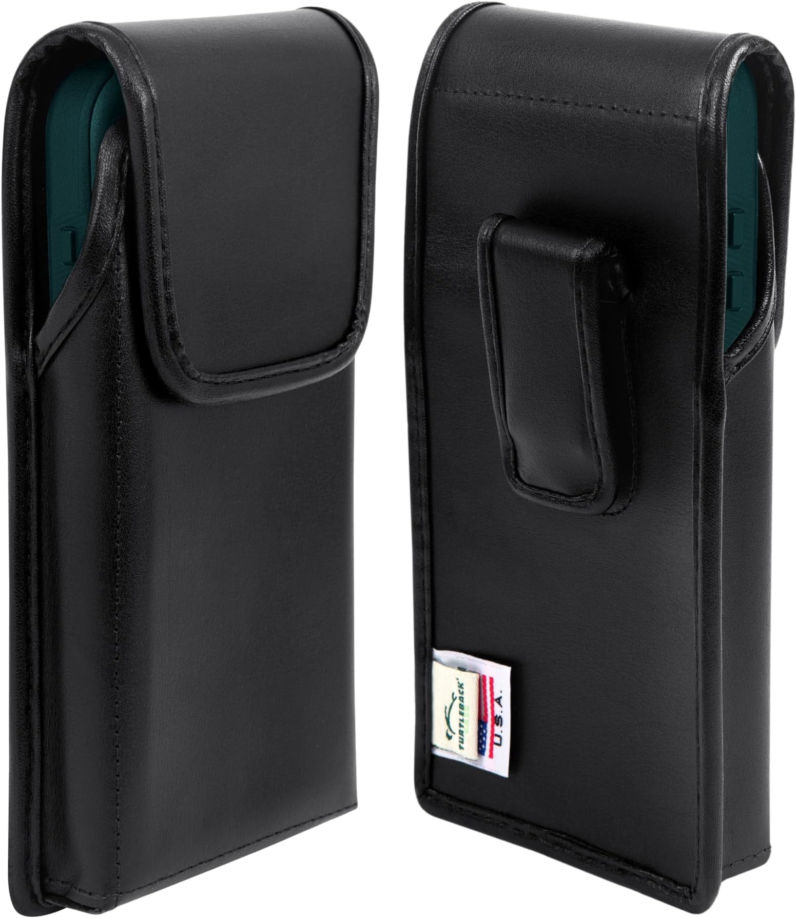 TURTLEBACKPremium Leather Phone Holster for iPhone 16 Pro, 16e, 15 Pro - Small – Fits Slim Thin Style Cases – Black Phone Holster with Exclusive Leather Belt Clip, Magnetic Closure