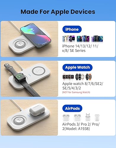 Miniatura 2 de Almohadilla de carga inalámbrica, cargador inalámbrico 2 en 1 para Apple iPhone 151414 Pro13 Pro MaxProMini1211, Airpods 32Pro, cargador de teléfono