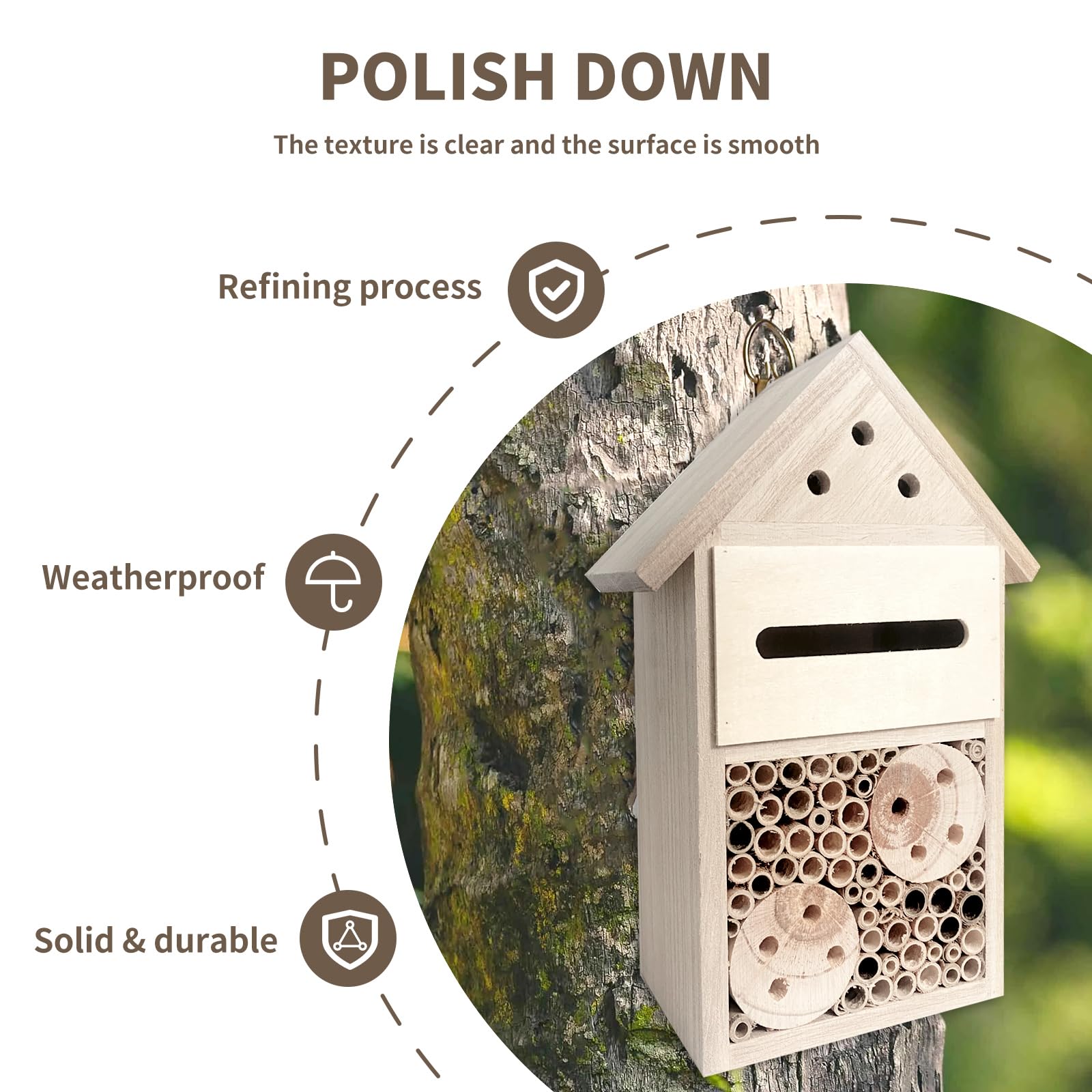 Insektenhaus aus natürlichem Holz, wetterfest, Insektenhotel für Gärten, Marienkäfer, Florfliegen, Schmetterling, Mauerbienen, Einzelgänger, Laubschneider und viele andere nützliche