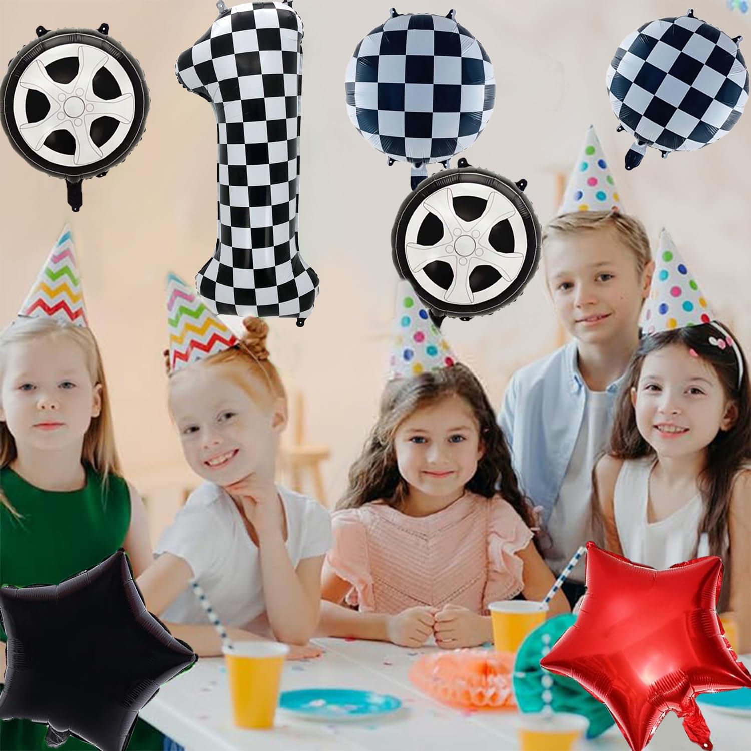 1. Geburtstag Ballon-Set Rennwagen-Motiv – 7-teiliges Dekoset Mit 40-Zoll-Zahl, Alufolie