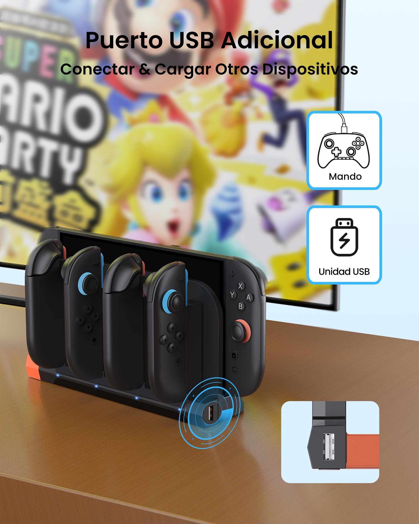 TRANSNOVO Quad Joycon - Base de carga inalámbrica para Switch 2, controlador de 4 puertos, estación de carga rápida Joycon con diseño magnético, indicadores LED, accesorio indispensable para jugadores
