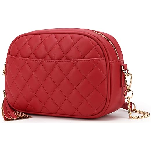 lola mae Quilted Crossbody Bag, Medium Lightweight Shoulder Purse Top Zipper Tassel Accent Red Purse (Red)