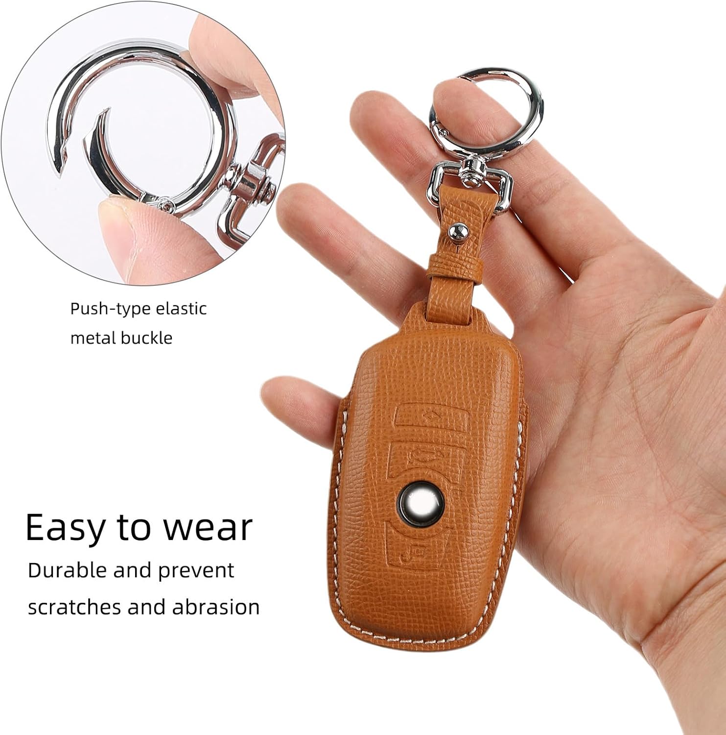 for BMW Genuine Leather Key Fob Cover with Keychain Shell for BMW 1 3 4 5 6 7Series X3 X4 X5 X6 M5 M6 3GT 5GT-Brown