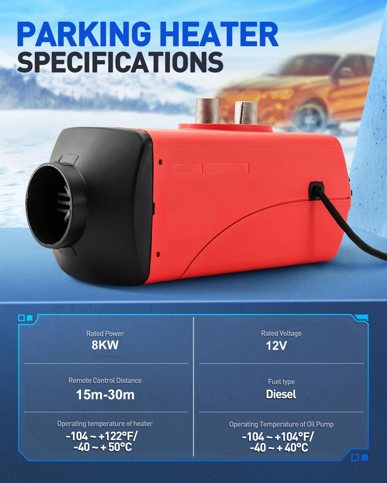 12V 8KW Air Diesel Heater, zestaw ogrzewania postojowego z tłumikiem LCD Wyświetlacz Zdalne sterowanie, Nocne ogrzewanie Diesel Ciche dla samochodów Przyczepy kempingowe Ciężarówki Łodzie Autobusy