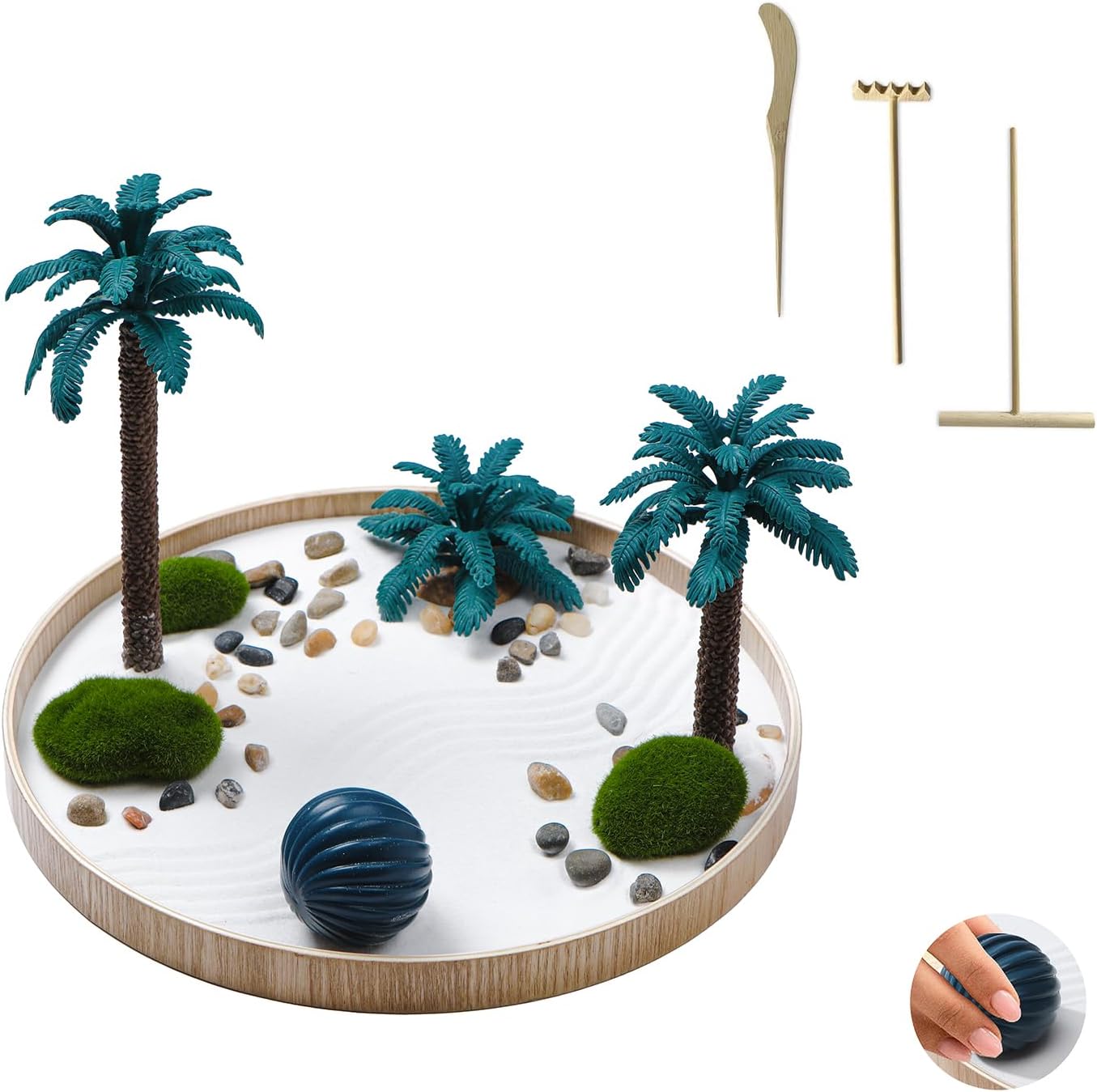 Mini Zen Garden Knit for Desk Sand Garden Tray for Relaxation Meditation Physical Therapy with Rake Creative Deco for Home Office Gift Set, Wood