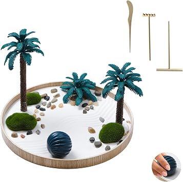 Mini Zen Garden Knit for Desk Sand Garden Tray for Relaxation Meditation Physical Therapy with Rake Creative Deco for Home Office Gift Set, Wood