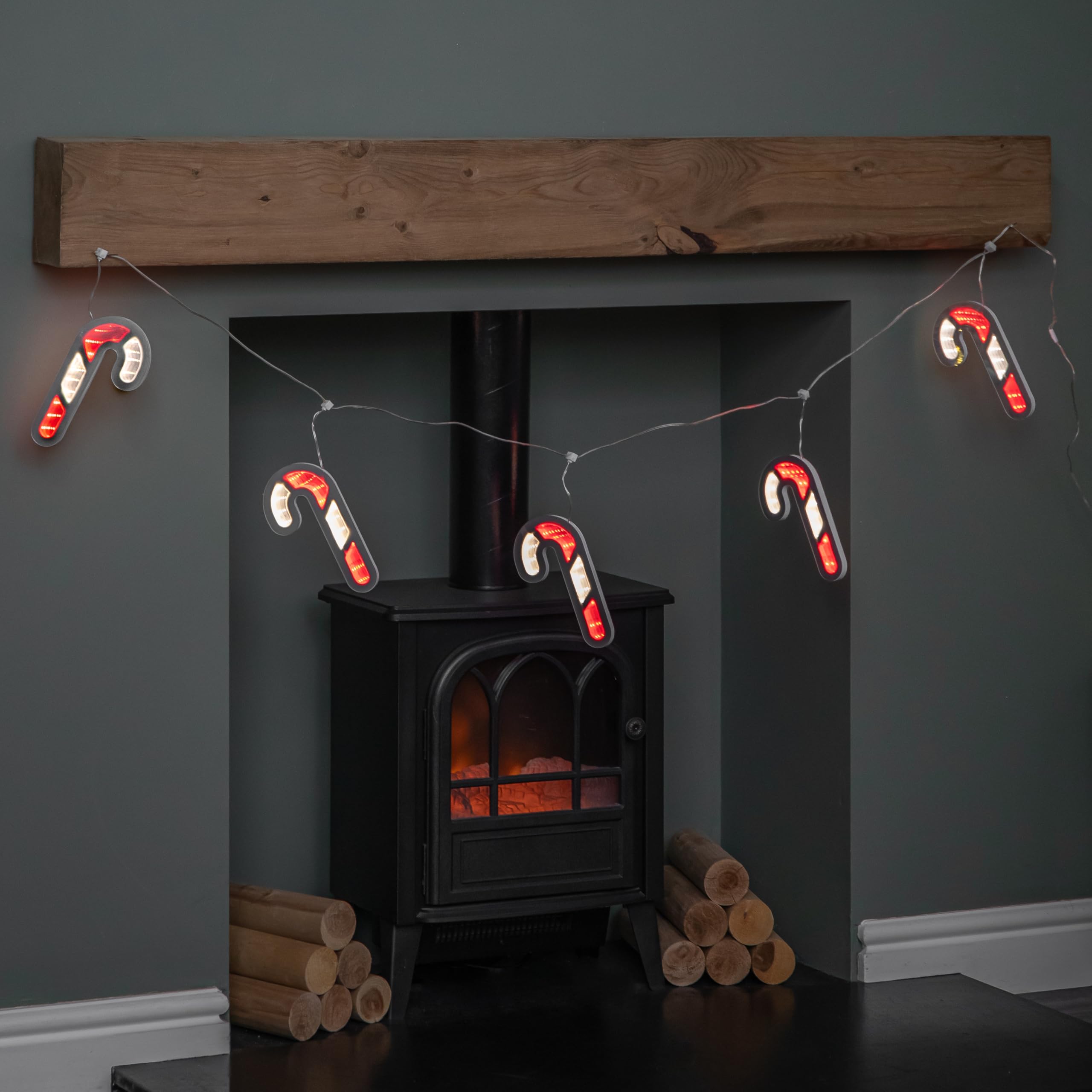 Samuel ALEXANDER 1.75m 6 Infinity Hanging Christmas Candy Cane Garland with Red and White LEDs