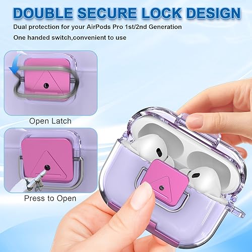 Miniatura 4 de Funda protectora para AirPods Pro de 21 generación con clip de bloqueo seguro, protección completa a prueba de golpes, diseño de soporte para