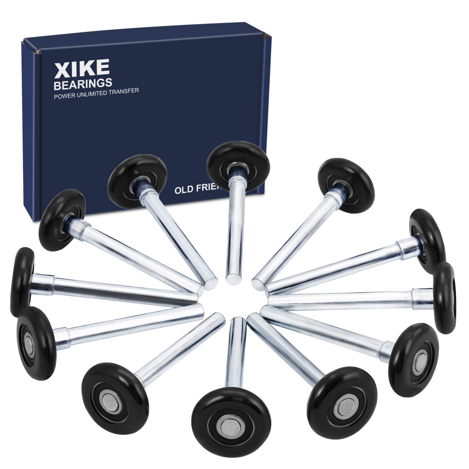 XiKe 12 Pack Black 2" Nylon Garage Door Roller 4" Stem, Quiet/Durable and High Load, Use 6200-2RS Double Seals Precision Bearings.
