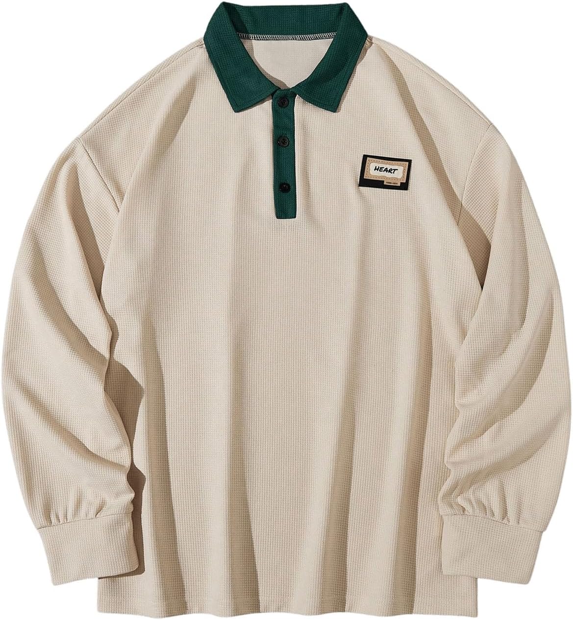 Men’s Graphic Long Sleeve Sweatshirt Drop Shoulder Button Collared Neck Pullovers