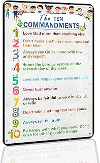 Religious Ten Commandments Wall Art - Bible Scripture Metal Tin Sign for Home Church Classroom Decor - Vintage Retro Christian Gifts Inspirational Poster 8x12 Inch