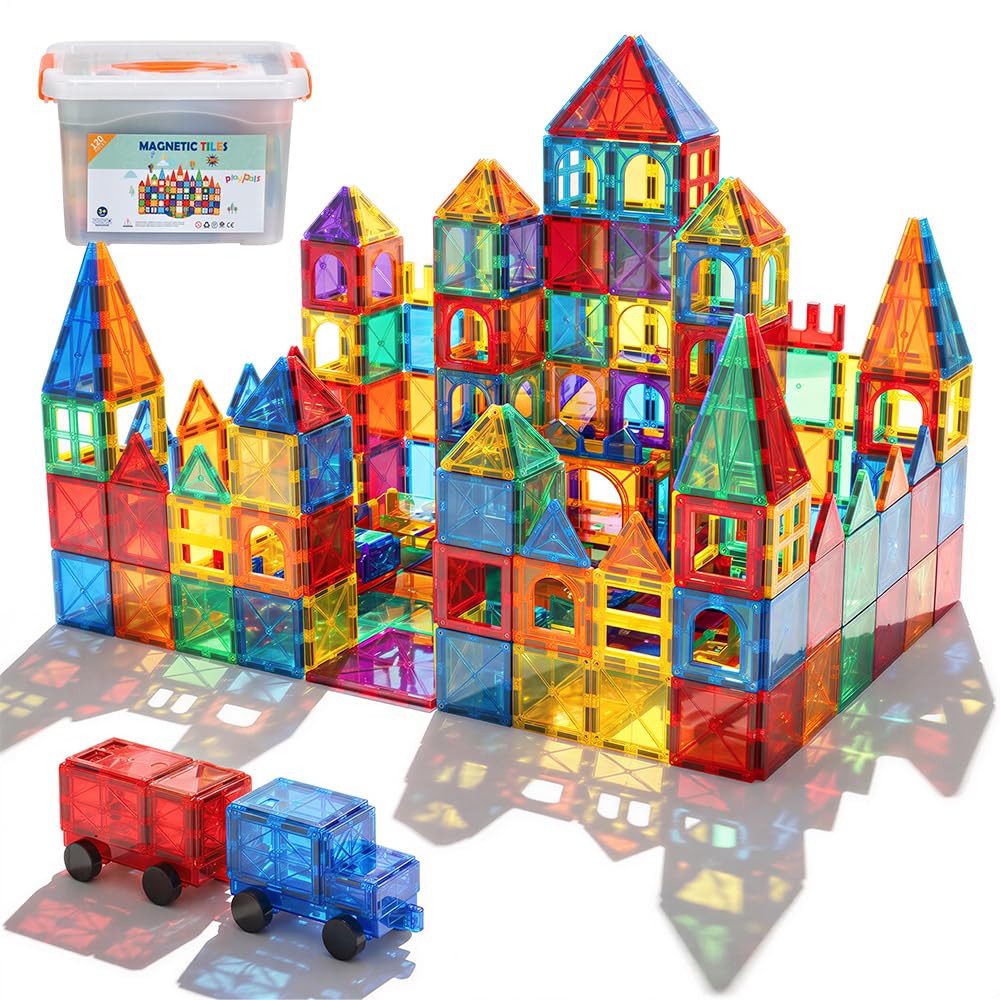 Playpals Magnetbausteine 120 Teile für Kinder ab 3 Jahren, Magnetspielzeug, 3D Konstruktionsspielzeug, Kinder Lernspielzeug, Montessori Bauspielzeug für Jungen und Mädchen