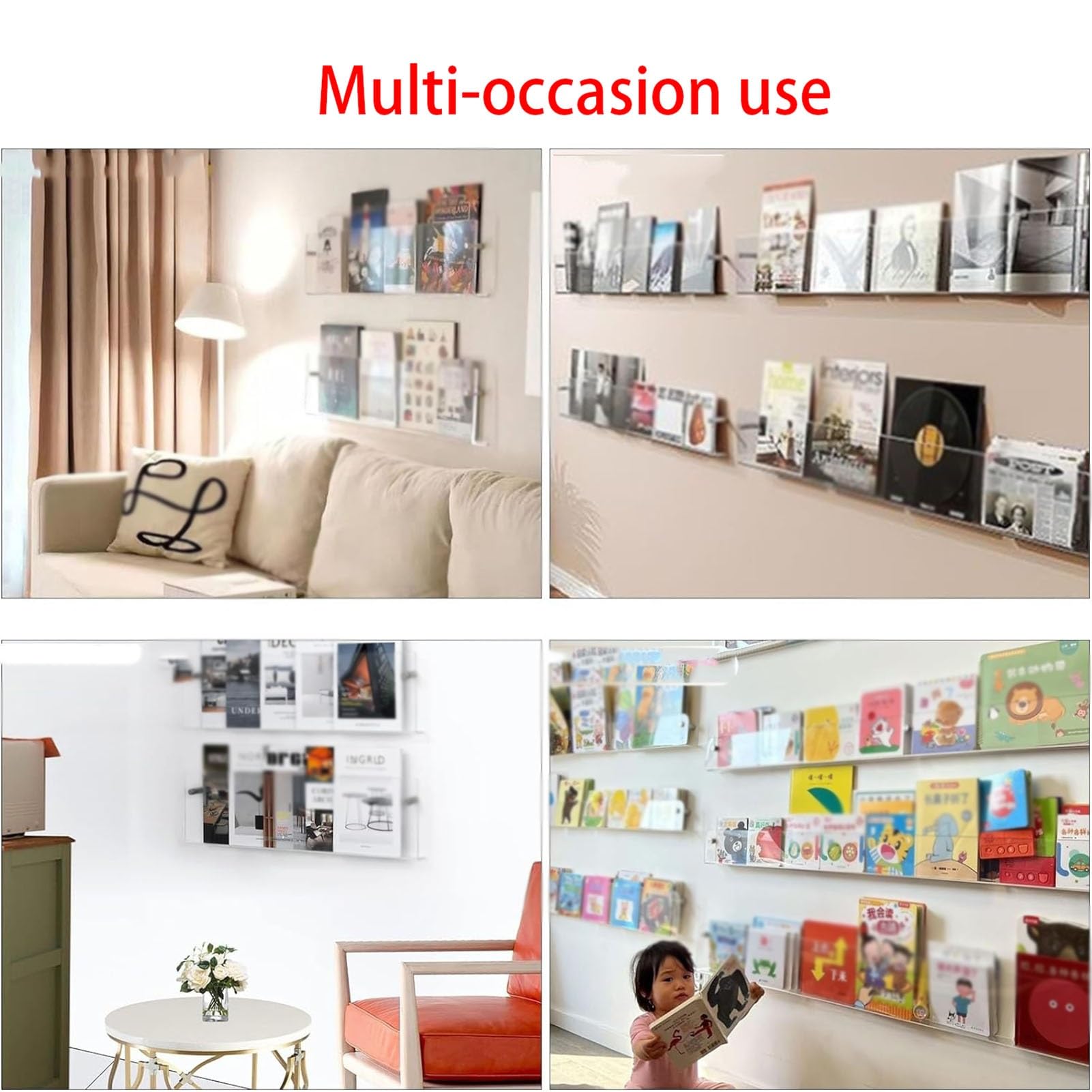 Portariviste e opuscoli da parete in metallo nero, minimalista, per casa, ufficio, soggiorno, bagno, sala d'attesa (110 cm, 1 confezione)